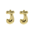 Puffy bubble letter J stud earrings in polished 18k gold plating for women - Style-J