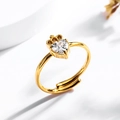 Adjustable golden stainless steel ring featuring heart zircon and crown detail - Gold White Zircon Ring