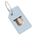 Light blue PU leather luggage tag with golden letter U and steel cable ring - Light Blue U