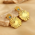 Evil eye tassel earrings with radial petal pendant in 18K gold plated stainless steel - Fan Shaped Radial Pattern Style (RS-YS350)