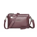 Fashionable purple faux leather crossbody bag with multiple zip pockets and metal decor - Dust Rose