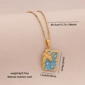 Collar de acero inoxidable dorado con colgante de mariposa en esmalte azul y pequeños cristales - Estilo cuadrado azul (1#蓝色)