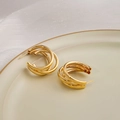 Three-layer stacked C-shaped geometric stud earrings in polished mirror gold finish - Stacked C-shape Hoops