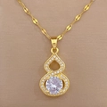 Vue détaillée du collier en acier titane doré avec pendentif en forme de gourde serti - Or (E421)