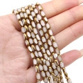 Oval milk white faceted glass beads with gold trim for DIY jewelry making and crafts - Approx 50pcs/Strand / 3x5mm / Solid Beige