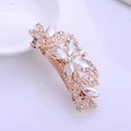 Rose gold spring hair clip with white oval crystals and rhinestones in floral design - White Butterfly
