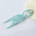 Minimalist U-shaped wave hair fork in light green resin with golden oval metal accent - 9cm Fishtail Double Prong (Labeled Light Blue) / 9cm U-Shaped Hair Fork / Light Blue