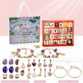 Paarse DIY kerst adventskalender met sieradenbedeltjes en slangketting armbanden - Paarse Gouden Armband Verrassingsdoos (HK855)