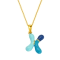 Collier en acier doré avec un pendentif lettre X et un dégradé d'émail bleu - Style Lettre X Bloc de Couleur Bleue (S640G-001-X)