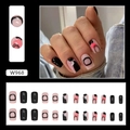 Faux ongles carrés mi-longs avec motifs abstraits minimalistes en noir et rose - Style de Ligne Occidental (W968) / Style de Ligne Occidental (W968)