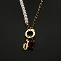 Elegant 14K gold plated stainless steel necklace with faux pearls and Gothic letter pendant - Gothic Letter D / Gold