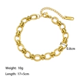 Macro detail of golden stainless steel chain bracelet with 0.8cm width and 10g weight - Interlocked Circles Bracelet / Gold