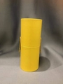 Close-up of yellow leather makeup brush holder with detailed stitching and cylindrical shape - Milk Yellow