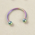 Rainbow plated stainless steel horseshoe ring with ball ends for body piercing - 1.2x6x3mm / Rainbow