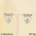 Boucles d'oreilles nœud et cœur en acier argenté, taille 19x12mm et détails de poids 9g - Boucles d'oreilles Coeur Noeud (KE115157-KFC) / Argenté