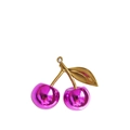 Detail shot of a metallic pink cherry keychain pendant with a polished golden stem - Purple Red with Bronze Gold (No Hook)