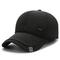 Herren Winter-Baseballkappe mit gestepptem Rautenmuster und Ohrenschutz in Schwarz - Verstellbar / Schwarz