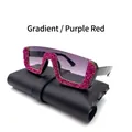 Magenta crystal embellished oversized semi-rimless sunglasses with gradient purple lenses - Gradient Grey Purple Red Rhinestone