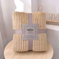 Beige flannel fleece blanket with vertical ribbed texture and gift ribbon packaging - 70x100cm / Khaki Camel