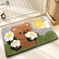 Absorbent bathroom mat featuring a cute cartoon brown bear design with soft tufted texture - 50*80cm / Bear Holding Flower