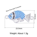 Fish shaped connector pendant in silver with micro pave AAA turquoise stones - Silver Fish with Green Zirconia (L0597-B)
