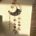 Gold moon suncatcher with purple amethyst and blue stone hanging moon pendant decor - M8-Lapis Lazuli
