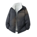 Unisex oversized dark grey puffer jacket with white fleece lining and stand collar - S / Cloud Grey