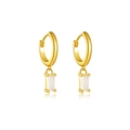 S925 sterling silver gold hoop earrings with rectangular white zircon pendants - 925 Silver / Gold Milky White
