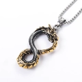 Viking dragon S-shape pendant in gold and silver steel with a classic Cuban chain - Pendant Only / Two-tone Gold Silver Pendant (No Chain)
