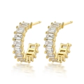 925 silver C-shaped gold earrings with rectangular zircon on a white background - Gold White