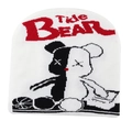 Detail van de Tide Bear gebreide muts met tweekleurig beerborduursel en gotische letters - L(58-62cm) / Wit