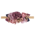 Floral nylon baby headband featuring soft fabric flowers in vintage rose and purple shades - Style 24 (24)