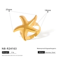 Detailed size specifications of the gold stainless steel starfish open ring with dimensions - Granular Texture Starfish Style (NB-R24163)