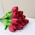 Realistic deep red mini PU tulips bunch for elegant home and wedding decoration - Dark Red