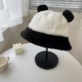 Süßer schwarz-weißer Plüsch-Fischerhut im Panda-Design mit Ohren für den Winter - Einheitsgröße / Schwarz & Weiß