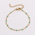 18k gold plated stainless steel chain bracelet with green enamel round beads - Gold-Dark Green