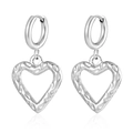 Silver stainless steel heart earrings with textured hammered finish on round hoops - Hammered Heart (MS-673) / 2.0*8 / Steel