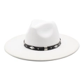 Classic white wool felt fedora with a 9.5cm wide brim and studded black leather band - M (56-58cm) / White
