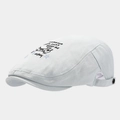 Detailed embroidery design on light blue cotton newsboy cap with cartoon cow motif - Adjustable / Light Blue