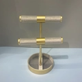 Double-tier grey velvet jewelry T-bar display stand with a gold metal frame and base - Double Layer T-Bar Stand (Grey)