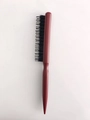 Burgundy hair teasing brush with three rows of bristles and pointed tail for styling - Plastic Handle With Nylon Teeth / Brick Red