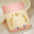 12-piece gold titanium steel earring set with colorful hearts, stars and bow designs - Gold Pearl Ring (E1897-1)