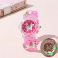 Pink cartoon unicorn LED glowing kids watch with soft silicone strap for girls - Rose Red