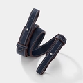 Navy blue lychee grain leather shoulder strap with white stitching and silver hardware - Blue Silver Buckle