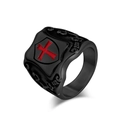 Anello con sigillo vintage in acciaio inossidabile nero con croce rossa da uomo - Taglia 7 / Nero