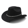 Close-up of black suede cowboy hat featuring a sparkling floral rhinestone hatband - M(56-58cm) / Black (Suede 02)