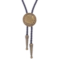 Vintage Bolo-Tie aus Messing mit geprägtem Indianer-Kopf an brauner Kordel - Indianerhäuptling Porträt Bronze