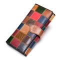 Portefeuille femme élégant en patchwork de cuir véritable avec fermeture à bouton pression - Patchwork Carré en Cuir Ciré à l'Huile 4202