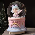 Lolita style music box snow globe featuring a girl with guitar and a pastel base - 2527 Blue Base / Medium 80mm Light + Music