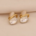 Boucles d'oreilles dorées élégantes avec pierre œil de chat et cristal au style vintage - Blanc
